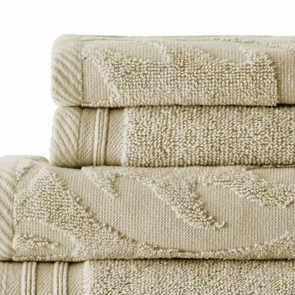 Oya 6 Piece Soft Egyptian Cotton Towel Set, Solid Medallion Pattern, Beige - BM284606