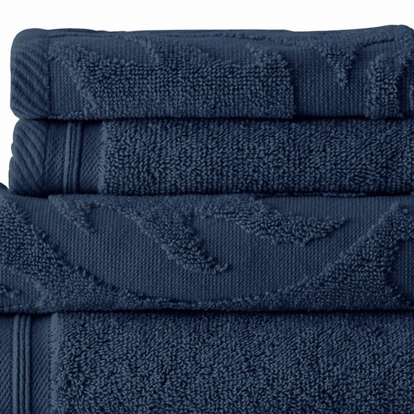 Oya 6 Piece Soft Egyptian Cotton Towel Set, Medallion Pattern, Navy Blue - BM284607