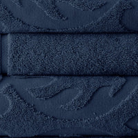 Oya 6 Piece Soft Egyptian Cotton Towel Set, Medallion Pattern, Navy Blue - BM284607