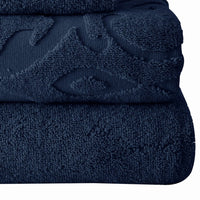 Oya 6 Piece Soft Egyptian Cotton Towel Set, Medallion Pattern, Navy Blue - BM284607