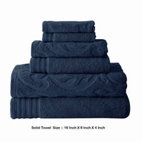 Oya 6 Piece Soft Egyptian Cotton Towel Set, Medallion Pattern, Navy Blue - BM284607