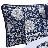 Ann 6 Piece Queen Size Polyester Quilt Set, Flowers, Reversible, Navy Blue - BM284614