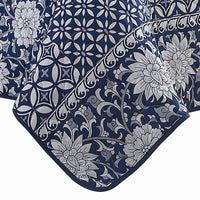 Ann 6 Piece King Size Polyester Quilt Set, Flowers, Reversible, Navy Blue - BM284615