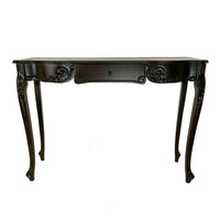 Troy 32 Inch Classic Wood Console Table, 1 Drawer, Floral Cared, Brown - BM284648