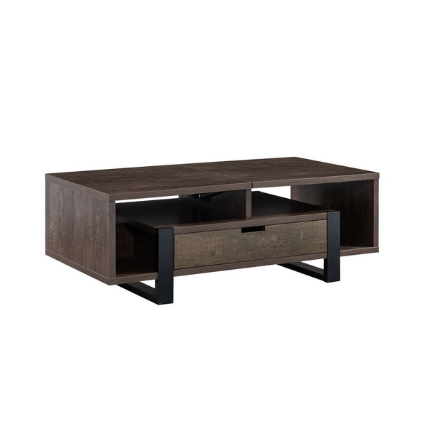 47 Inch Modern Coffee Table, 1 Drawer, 4 Shelves, Half Lift Top, Brown - BM284685