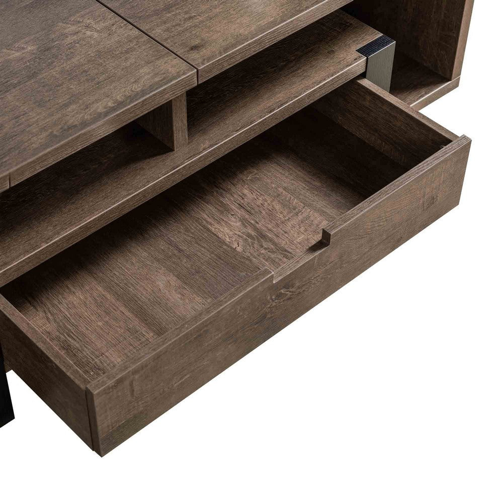 47 Inch Modern Coffee Table, 1 Drawer, 4 Shelves, Half Lift Top, Brown - BM284685