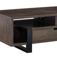 47 Inch Modern Coffee Table, 1 Drawer, 4 Shelves, Half Lift Top, Brown - BM284685