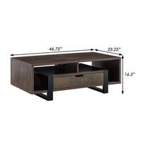 47 Inch Modern Coffee Table, 1 Drawer, 4 Shelves, Half Lift Top, Brown - BM284685