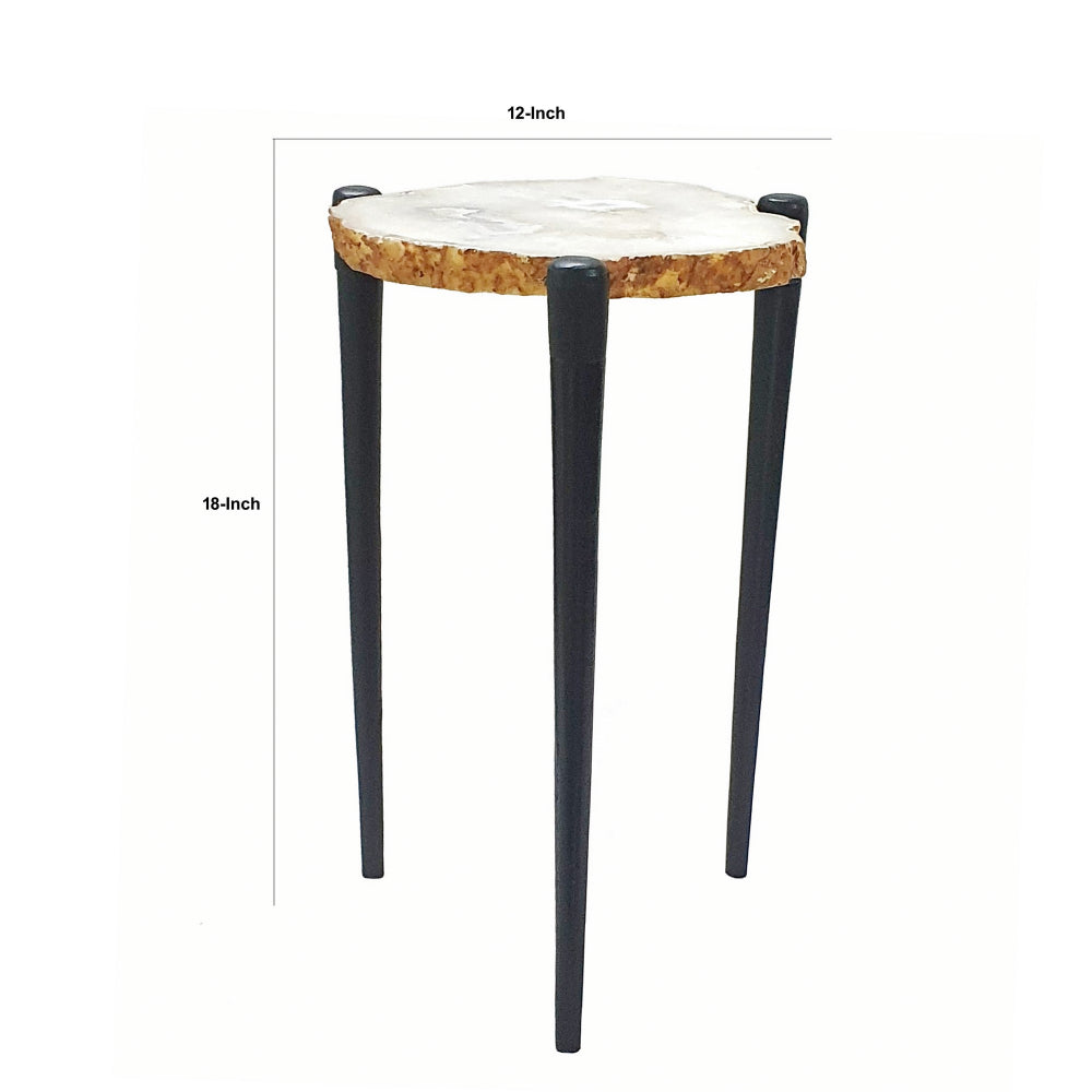 18 Inch Side Table, Agate Stone Top, Aluminum Tri Legs, Modern, White - BM284697