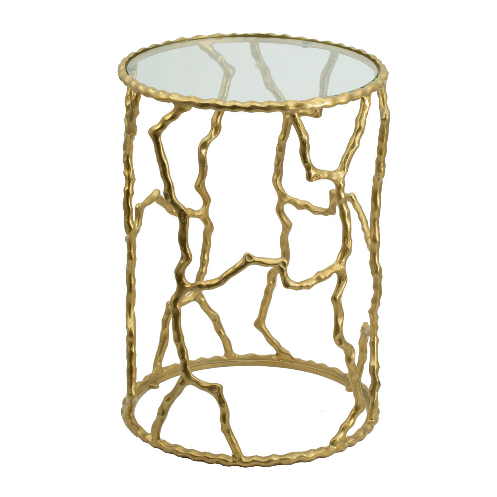 benzara 24 Inch Round Accent Table Intricate Metal Twig Inspired Open Frame Gold - BM284699