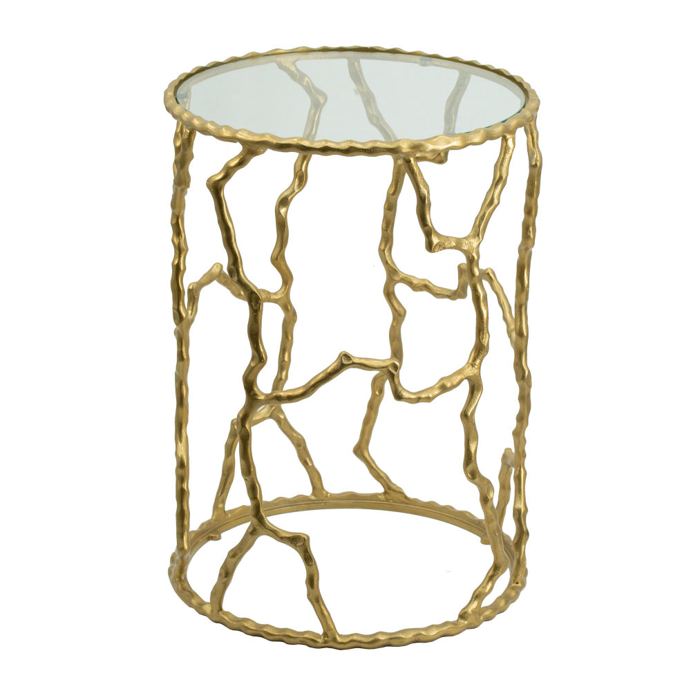 24 Inch Round Accent Table, Intricate Metal Twig Inspired Open Frame, Gold - BM284699