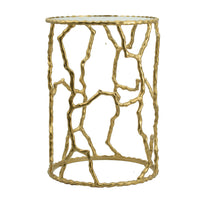 24 Inch Round Accent Table, Intricate Metal Twig Inspired Open Frame, Gold - BM284699