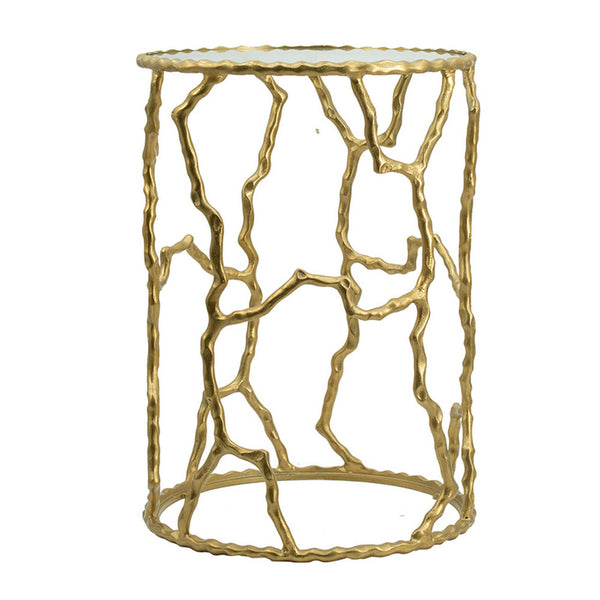 24 Inch Round Accent Table, Intricate Metal Twig Inspired Open Frame, Gold - BM284699