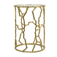 24 Inch Round Accent Table, Intricate Metal Twig Inspired Open Frame, Gold - BM284699