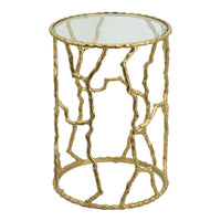 24 Inch Round Accent Table, Intricate Metal Twig Inspired Open Frame, Gold - BM284699