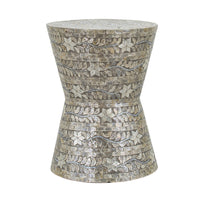 19 Inch Luxury Accent Table Stool, Star Foliage Pattern, Gray and Brown - BM284703