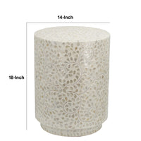 18 Inch Luxury Accent Table Stool, Foliage Star Pattern, Champagne White - BM284705