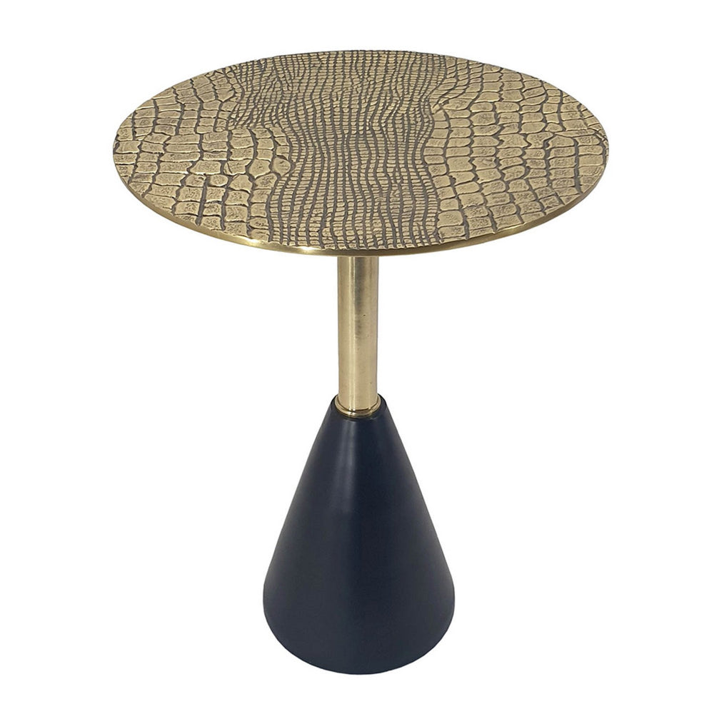 20 Inch Modern Aluminum Accent Table, Crocodile Textured Table, Gold, Black - BM284706