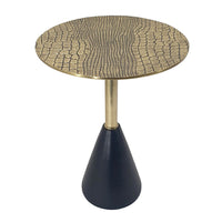 20 Inch Modern Aluminum Accent Table, Crocodile Textured Table, Gold, Black - BM284706