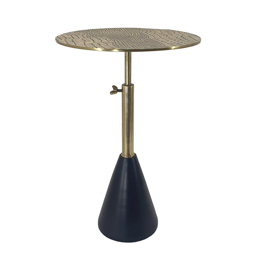 20 Inch Modern Aluminum Accent Table, Crocodile Textured Table, Gold, Black - BM284706