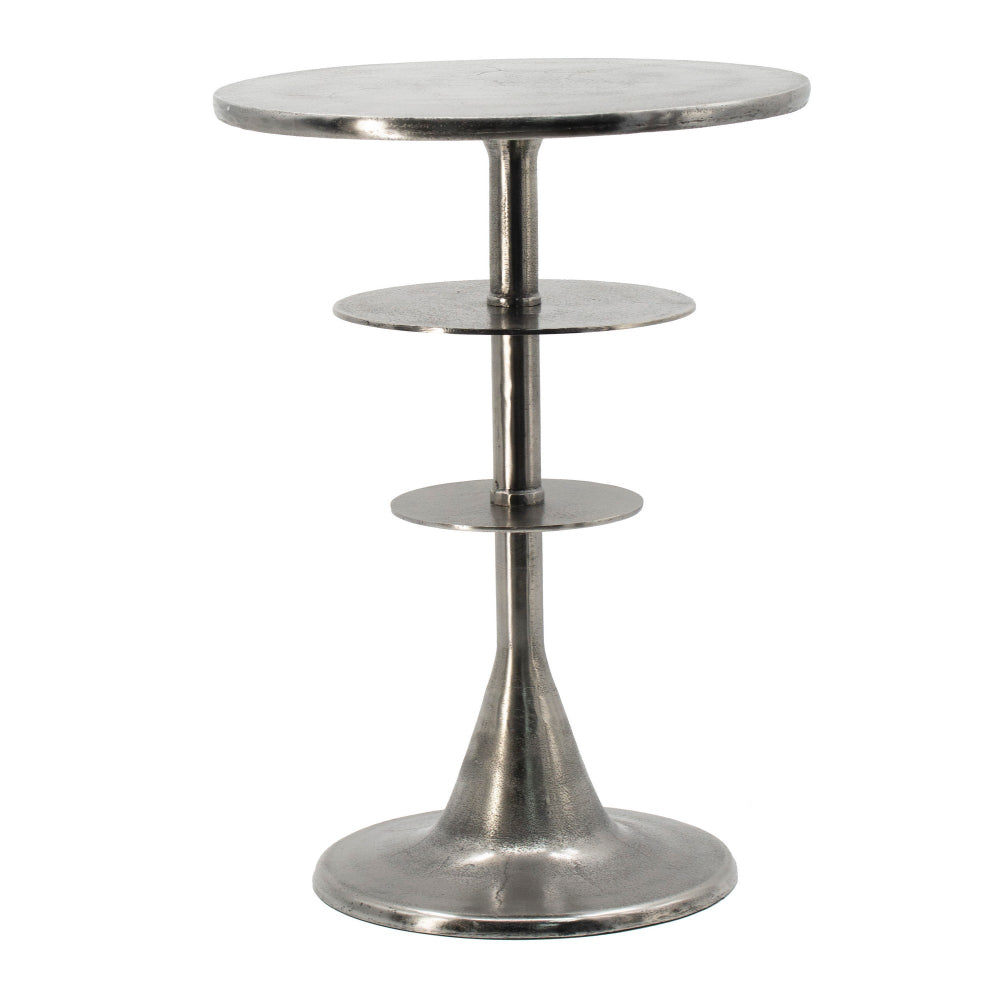 Aja 22 Inch Aluminum Accent Table, Rounded Top, Teardrop Base, Silver - BM284709