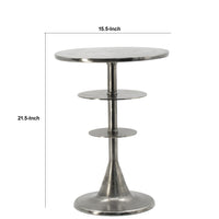 Aja 22 Inch Aluminum Accent Table, Rounded Top, Teardrop Base, Silver - BM284709