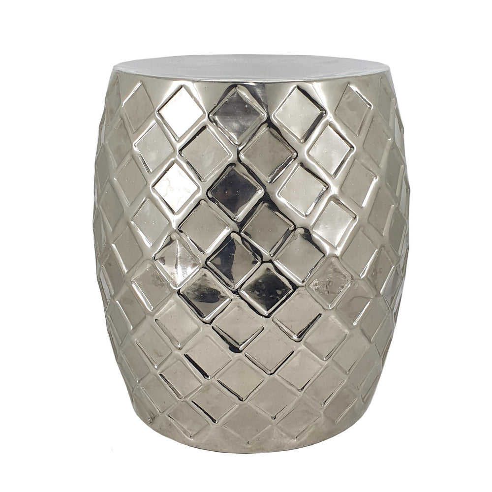 benzara 20 Inch Stool Table Modern Aluminum Metal Drum Shape Elegant Silver - BM284729