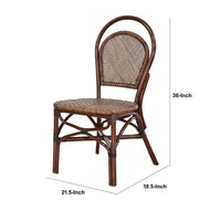 19 Inch Classic Wood Armless Chair, Rattan, Curved Back, Dual Toned, Brown - BM284741