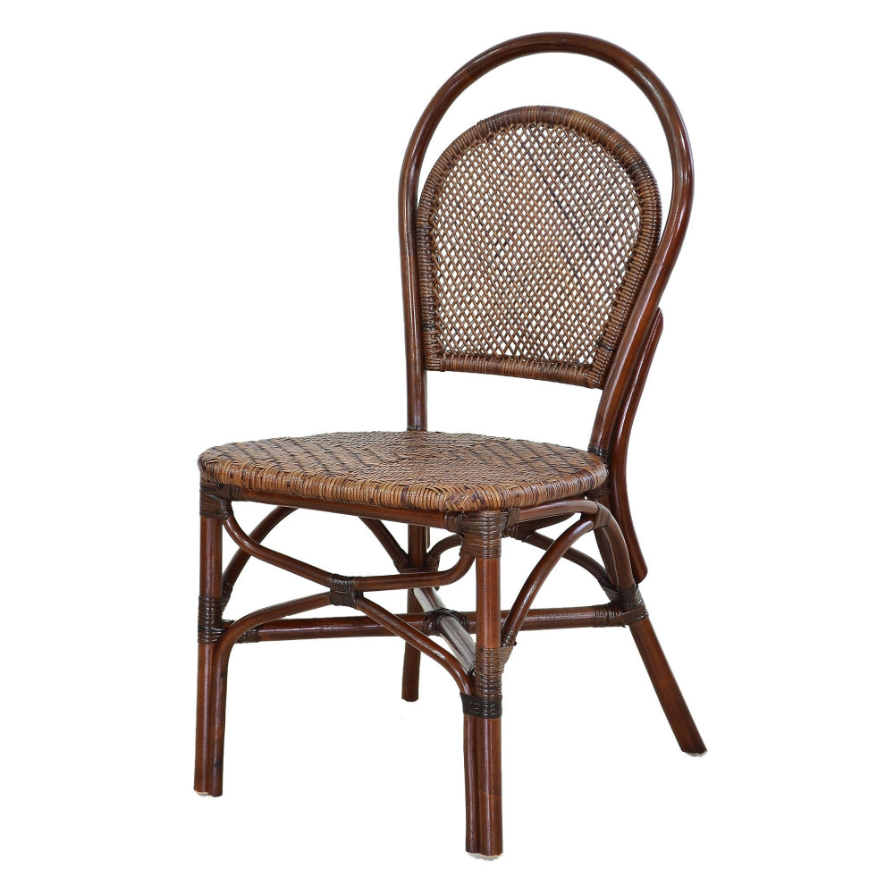 19 Inch Classic Wood Armless Chair, Rattan, Curved Back, Dual Toned, Brown - BM284741