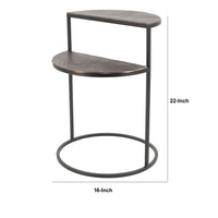 22 Inch Modern Metal Round Accent Table, 2 Half Circle Shelves, Wood, Brown - BM284755