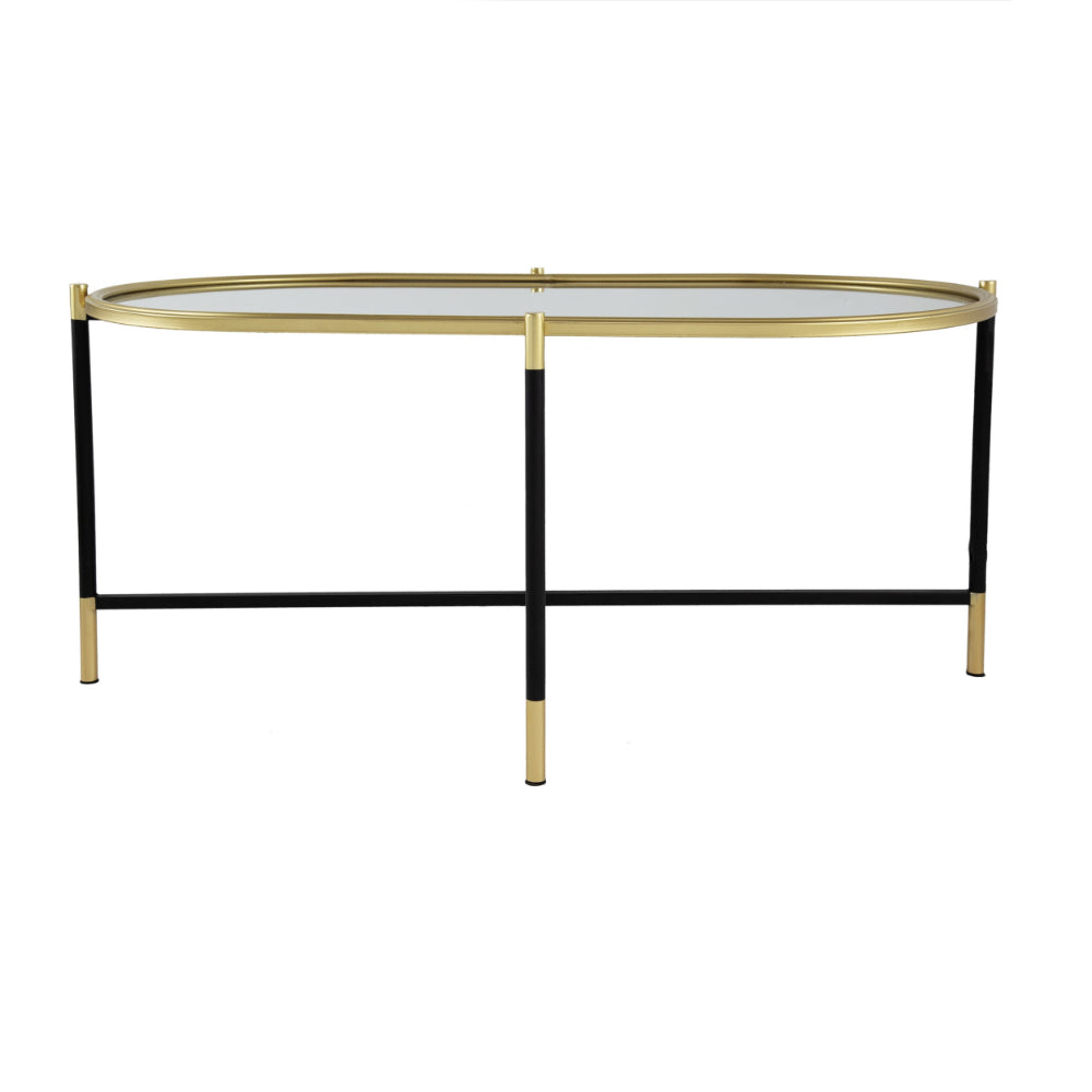 43 Inch Elongated Mirror Top Coffee Table, Iron Frame, Gold Finish, Black - BM284761