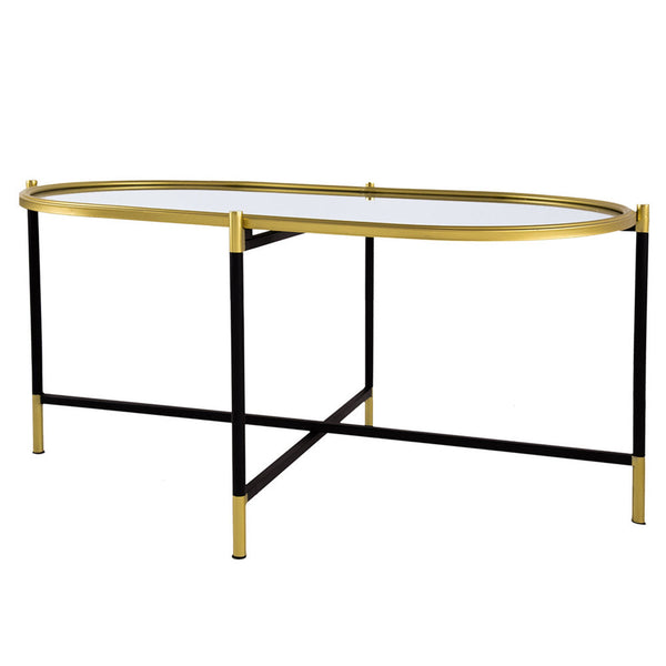 43 Inch Elongated Mirror Top Coffee Table, Iron Frame, Gold Finish, Black - BM284761