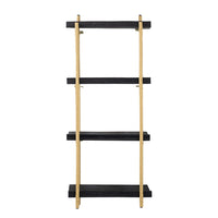 44 Inch Modern Wood Four Tier Shelf, Natural Rattan Braiding, Gold, Black - BM284767