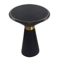 22 Inch Round Mango Wood Side Table, Smooth Brass Accents, Black Finish - BM284779