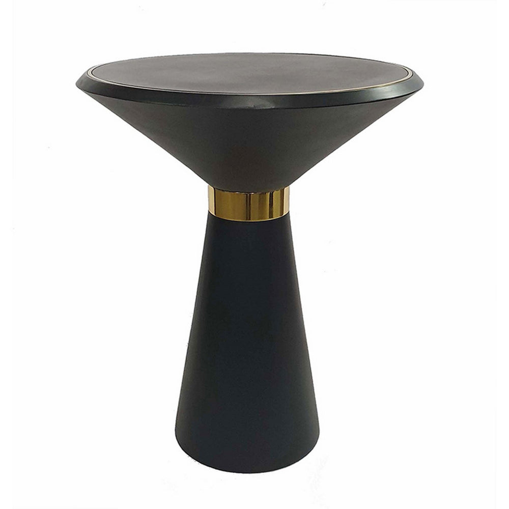 22 Inch Round Mango Wood Side Table, Smooth Brass Accents, Black Finish - BM284779