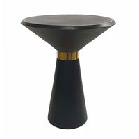 22 Inch Round Mango Wood Side Table, Smooth Brass Accents, Black Finish - BM284779