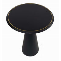 22 Inch Round Mango Wood Side Table, Smooth Brass Accents, Black Finish - BM284779