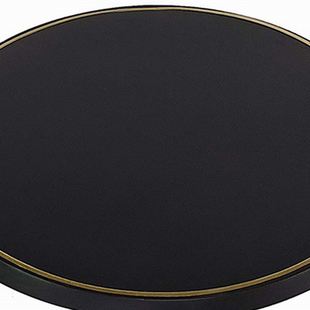 22 Inch Round Mango Wood Side Table, Smooth Brass Accents, Black Finish - BM284779