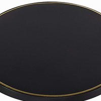 22 Inch Round Mango Wood Side Table, Smooth Brass Accents, Black Finish - BM284779