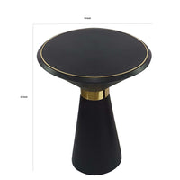 22 Inch Round Mango Wood Side Table, Smooth Brass Accents, Black Finish - BM284779