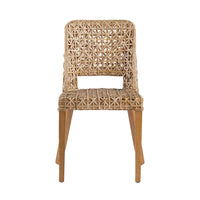 21 Inch Dining Side Chair, Woven Rattan Backrest, Wood Frame, Natural Brown - BM284782