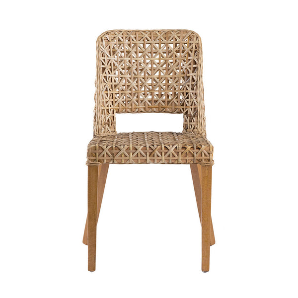 21 Inch Dining Side Chair, Woven Rattan Backrest, Wood Frame, Natural Brown - BM284782