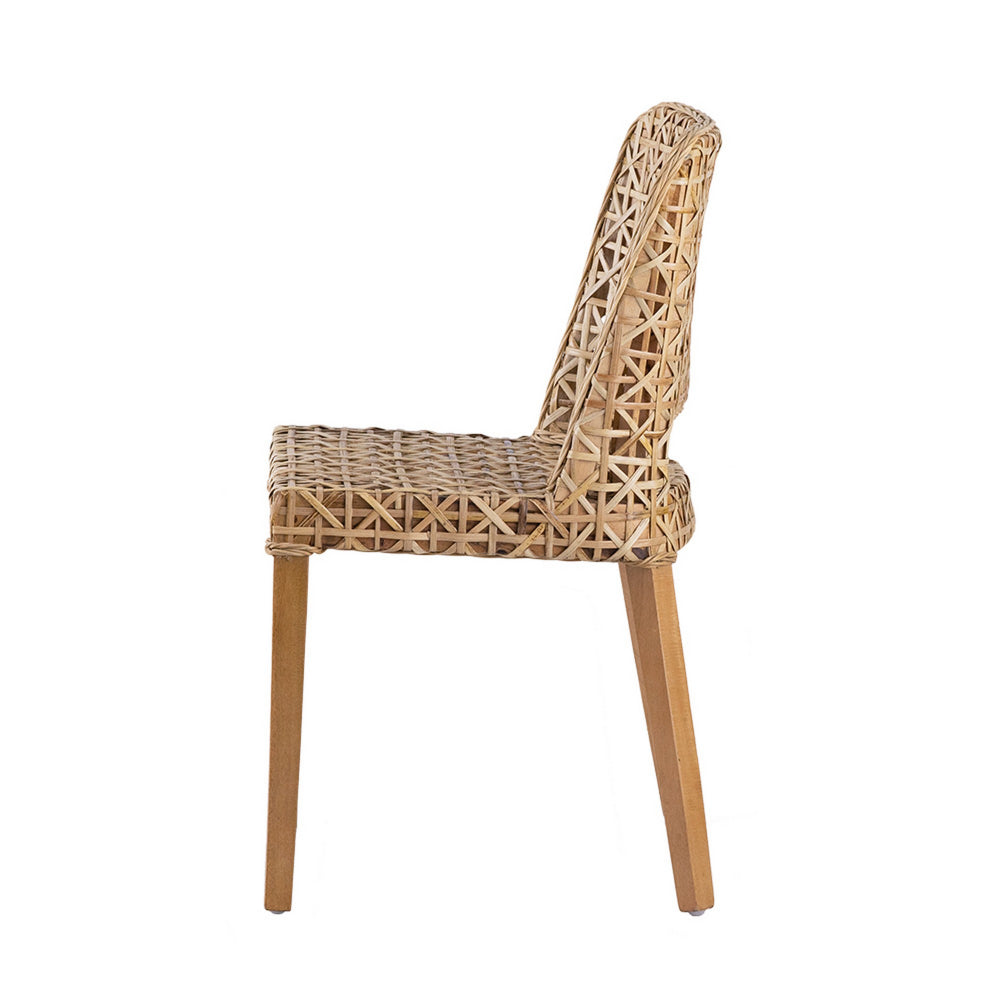 21 Inch Dining Side Chair, Woven Rattan Backrest, Wood Frame, Natural Brown - BM284782