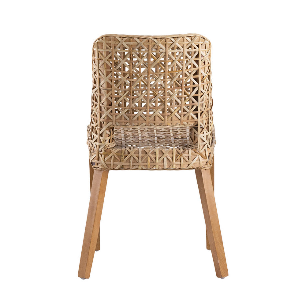 21 Inch Dining Side Chair, Woven Rattan Backrest, Wood Frame, Natural Brown - BM284782