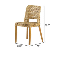 21 Inch Dining Side Chair, Woven Rattan Backrest, Wood Frame, Natural Brown - BM284782