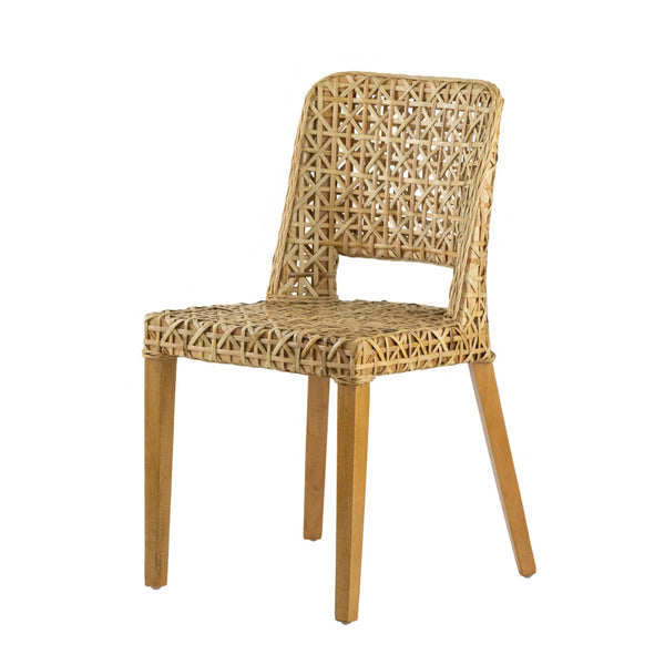21 Inch Dining Side Chair, Woven Rattan Backrest, Wood Frame, Natural Brown - BM284782
