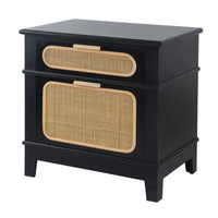 Dana 27 Inch Bedside Table, 2 Rattan Drawers, Pine Wood, Black, Brown - BM284783