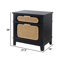 Dana 27 Inch Bedside Table, 2 Rattan Drawers, Pine Wood, Black, Brown - BM284783