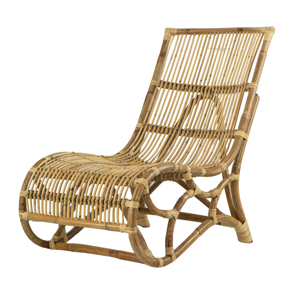 35 Inch Retro Style Rattan Lounge Chair, Slatted Support, Natural Brown - BM284789