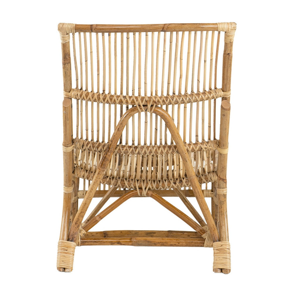 35 Inch Retro Style Rattan Lounge Chair, Slatted Support, Natural Brown - BM284789